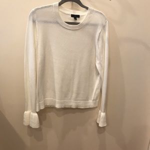 New J Crew White Sweater with Ruffle Sleeve Detail